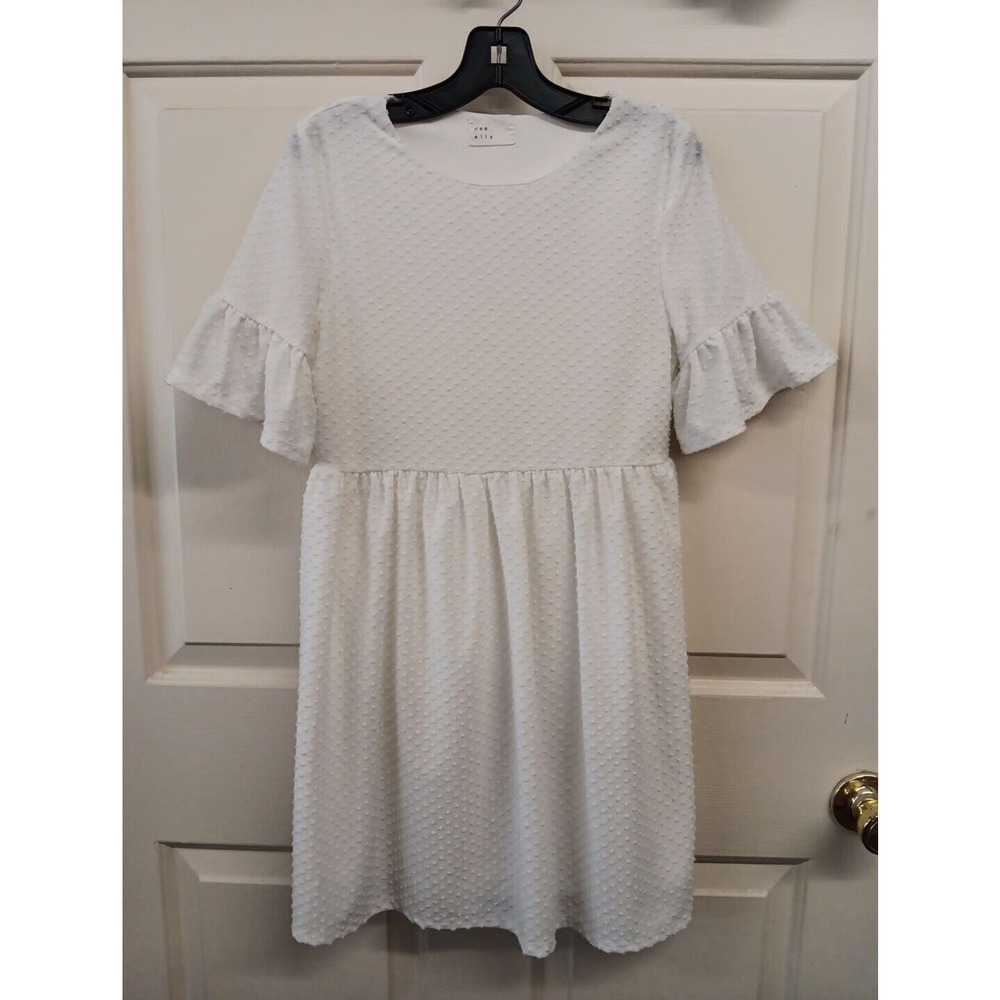Dee Elly XXS Swiss Dot Babydoll Style Short Sleeve Mini Dress White